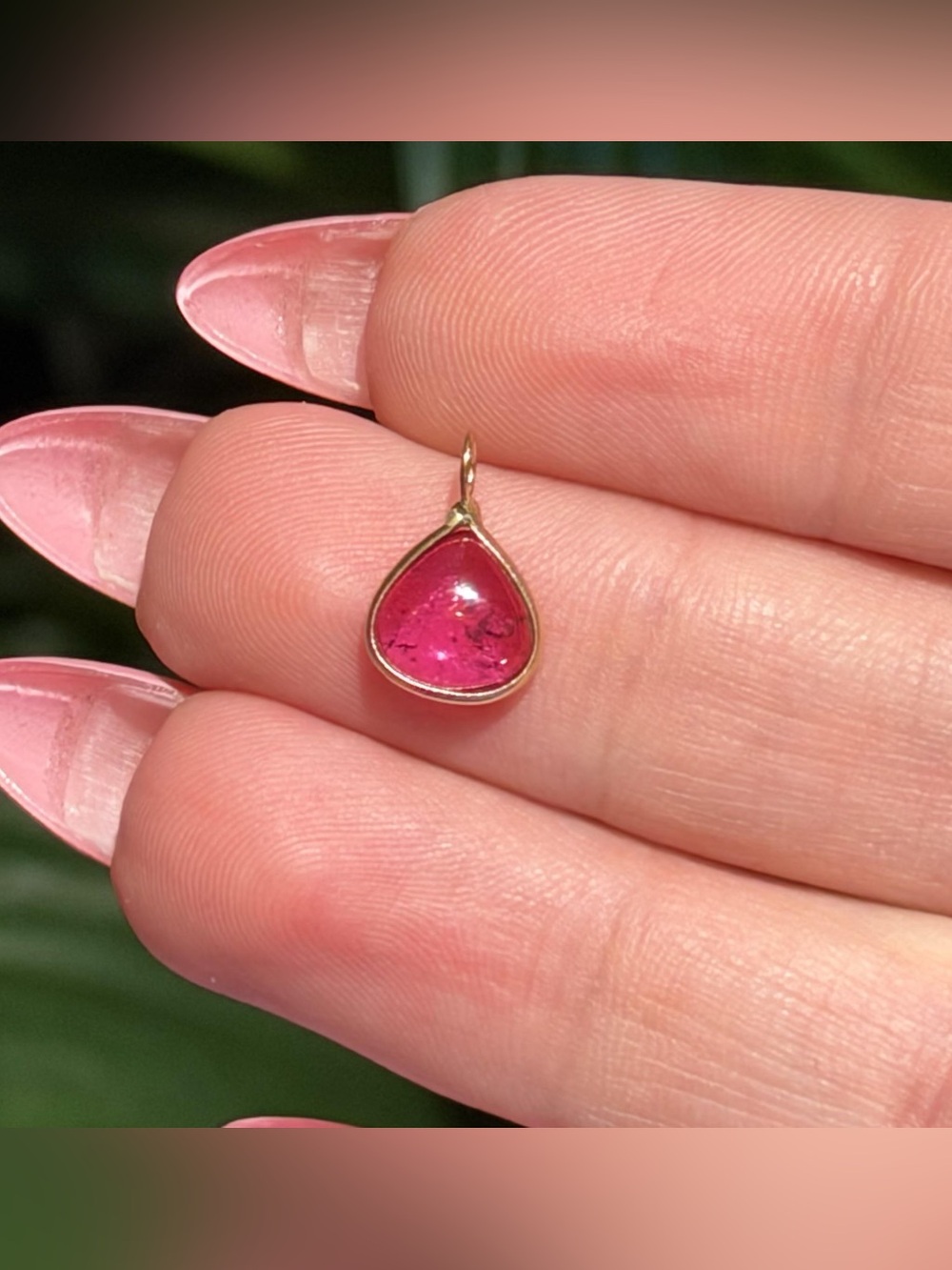 14K Real Solid Yellow Gold Pink Pear Shape Tourmaline Charm Pendant 13x9mm